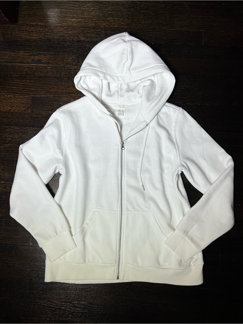 H&M White Full Zip Hooded Sweatshirt Large